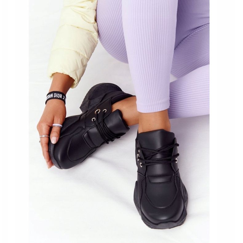 PS1 Tênis feminino em uma enorme sola preta espumante preto 2