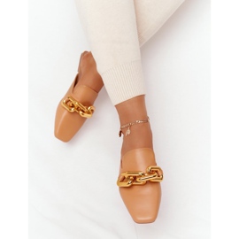 PS1 Chinelos com parte superior e corrente de camelo chamam por mim marrom dourado 2