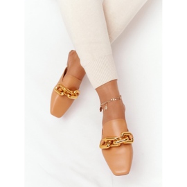 PS1 Chinelos com parte superior e corrente de camelo chamam por mim marrom dourado 1