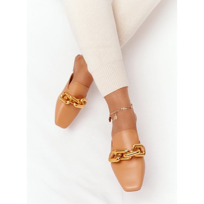 PS1 Chinelos com parte superior e corrente de camelo chamam por mim marrom dourado 1