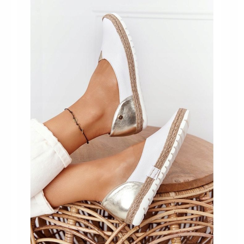 Couro Maciejka 05056-11 bailarinas brancas e douradas branco dourado 2