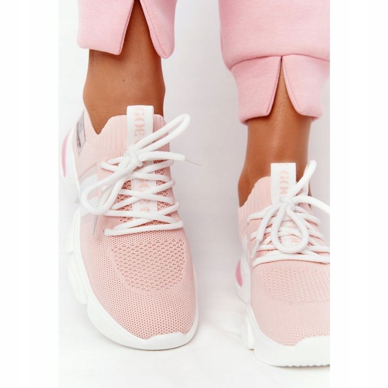 Meias esportivas femininas GOE HH2N4019 rosa branco 1