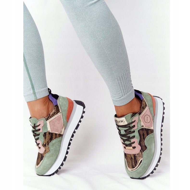 Calçados esportivos de camurça na plataforma GOE HH2N4002 verde-ouro bege marrom rosa dourado 2