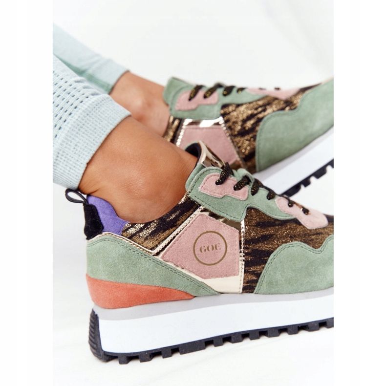Calçados esportivos de camurça na plataforma GOE HH2N4002 verde-ouro bege marrom rosa dourado 1