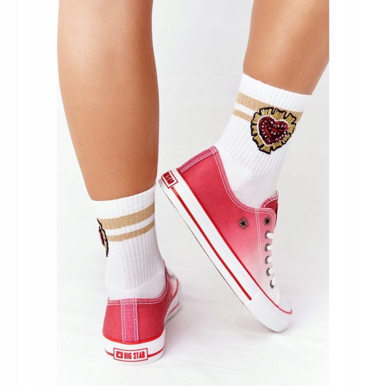 Tênis feminino Big Star HH274130 Ombre vermelho branco 2