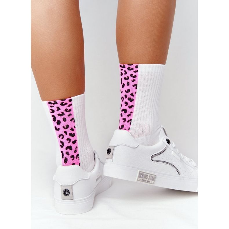 Tênis feminino de couro Big Star HH274075 branco e prata 2