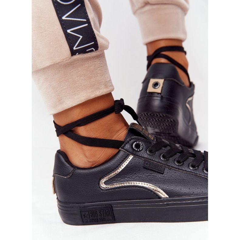 Tênis feminino de couro Big Star HH274078 preto-prata 1