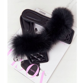 Chinelos de couro com pele preta te amo muito preto 2