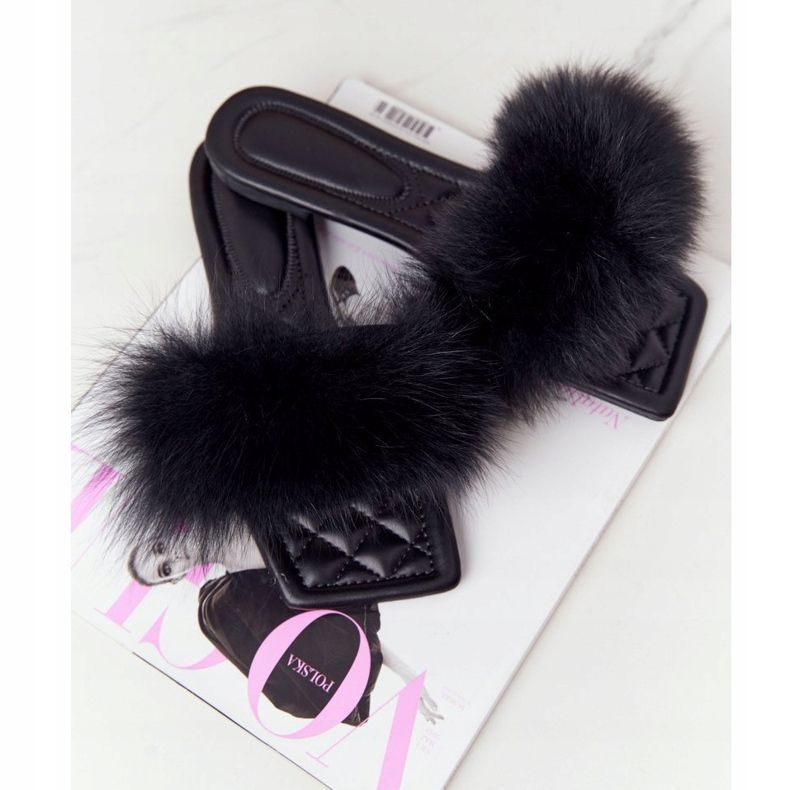 Chinelos de couro com pele preta te amo muito preto 2