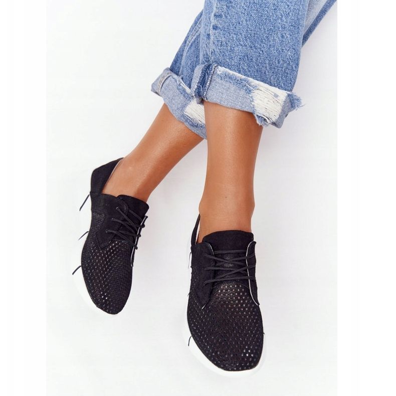 EVE Calçados esportivos de couro preto feminino, viagem diurna 2