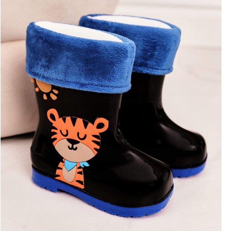 Botas de chuva pretas quentes para crianças com um tigre preto 2
