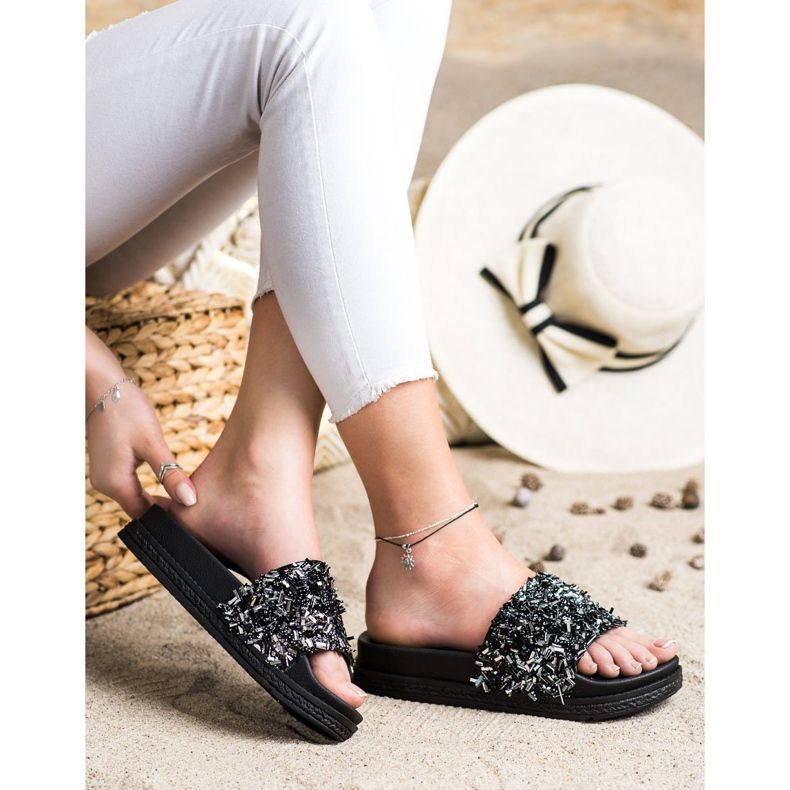 Seastar Chinelos de cristal da moda preto 1 Seastar Chinelos de cristal da moda preto 1