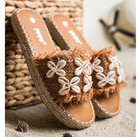 Seastar Chinelos trançados com conchas castanho 1