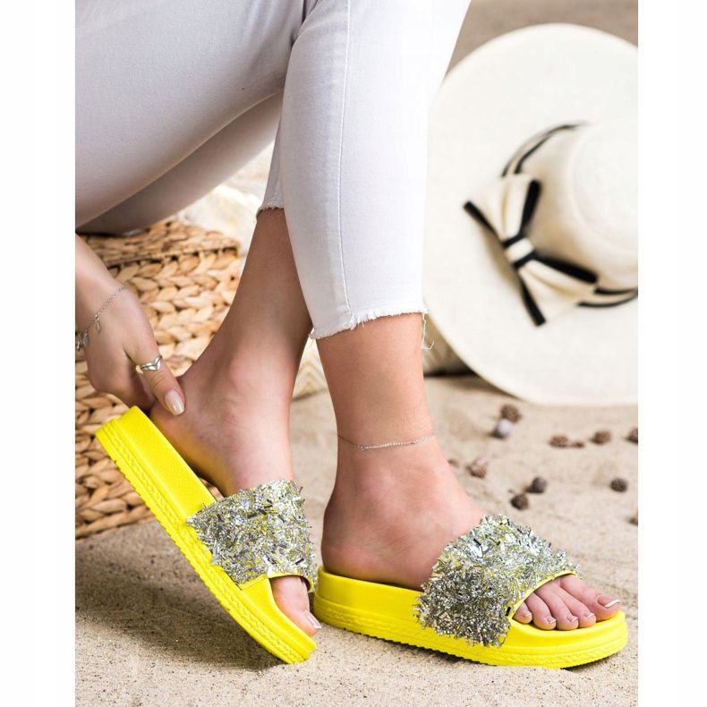 Seastar chinelos de cristal da moda prata amarelo 1