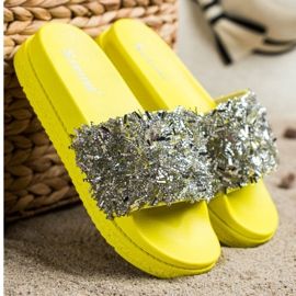 Seastar chinelos de cristal da moda prata amarelo 2