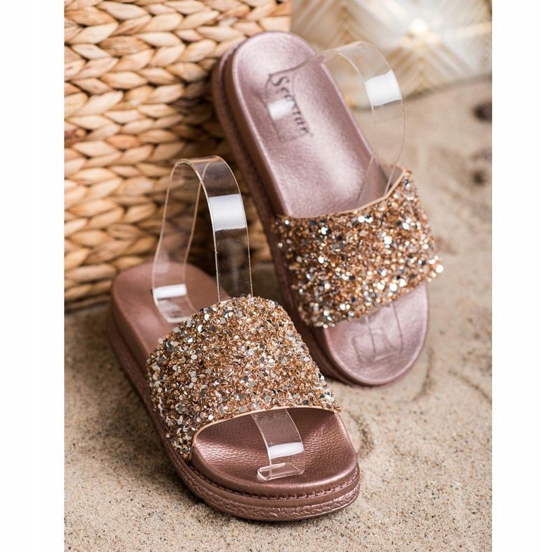 Seastar Chinelos elegantes na plataforma castanho dourado 2