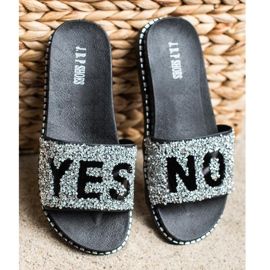 SHELOVET Chinelos elegantes com cristais preto prata 2