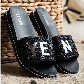 SHELOVET Chinelos elegantes com cristais preto 1