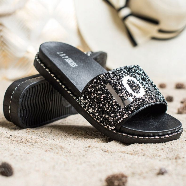 SHELOVET Amo chinelos de plataforma preto prata 1