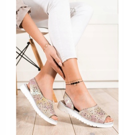 SHELOVET Sandálias de couro confortáveis bege rosa dourado 1