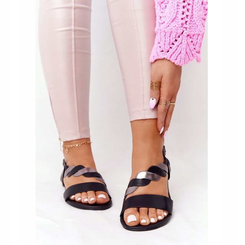 Sandálias de Couro Vinceza 21-17117 Pretas e Prateadas preto prata 2