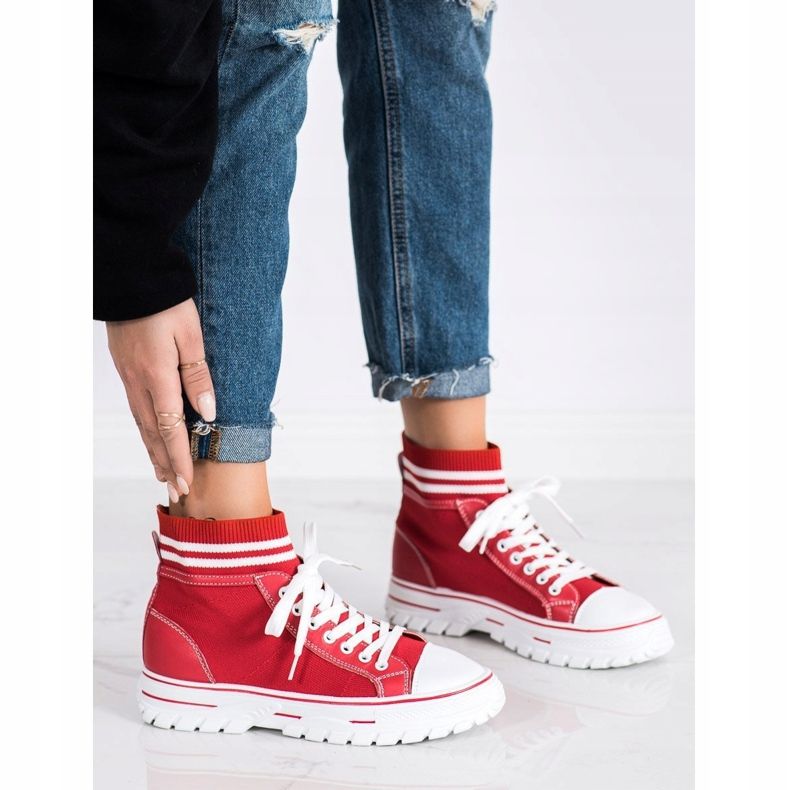 SHELOVET Tênis deslizantes da moda branco vermelho 1