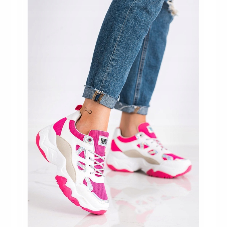 SHELOVET Tênis da moda com cordões bege branco rosa prata 2