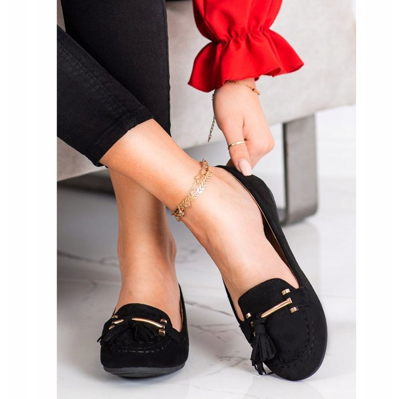 Kayla Mocassins elegantes preto dourado 1