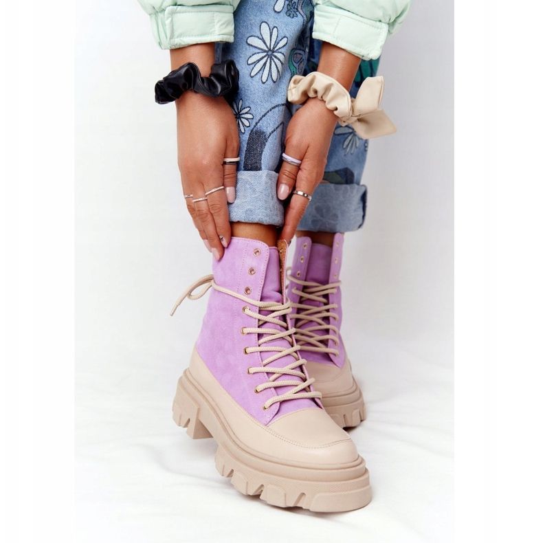 Lewski Shoes Sapatinhos de camurça Sapatos Lewski de trabalho 3007-0 violeta bege roxo 2