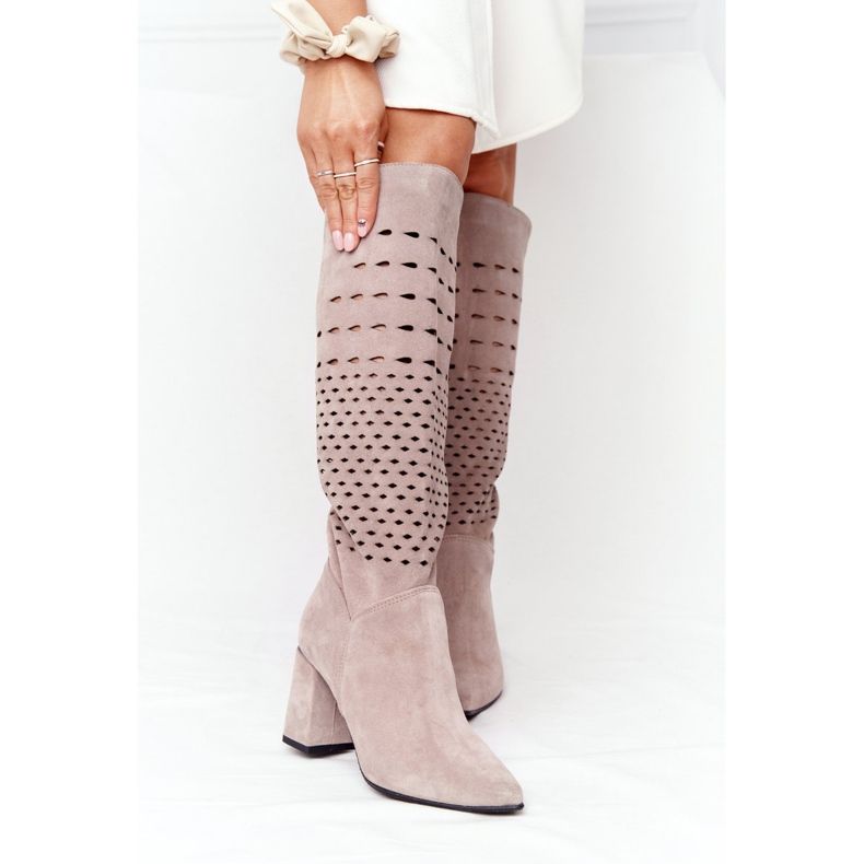 Lewski Shoes Sapatos Wiosenne Ażurowe Kozaki Lewski 2847 / B Beżowe bege 2