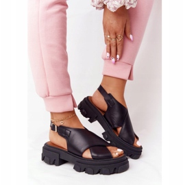 Lewski Shoes Sandálias de couro na plataforma. Sapatos Lewski 3018-0 preto 1