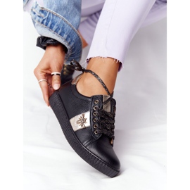 Lewski Shoes Sapatilhas de couro feminino. Sapatos Lewski 2786-0 preto-ouro dourado 2