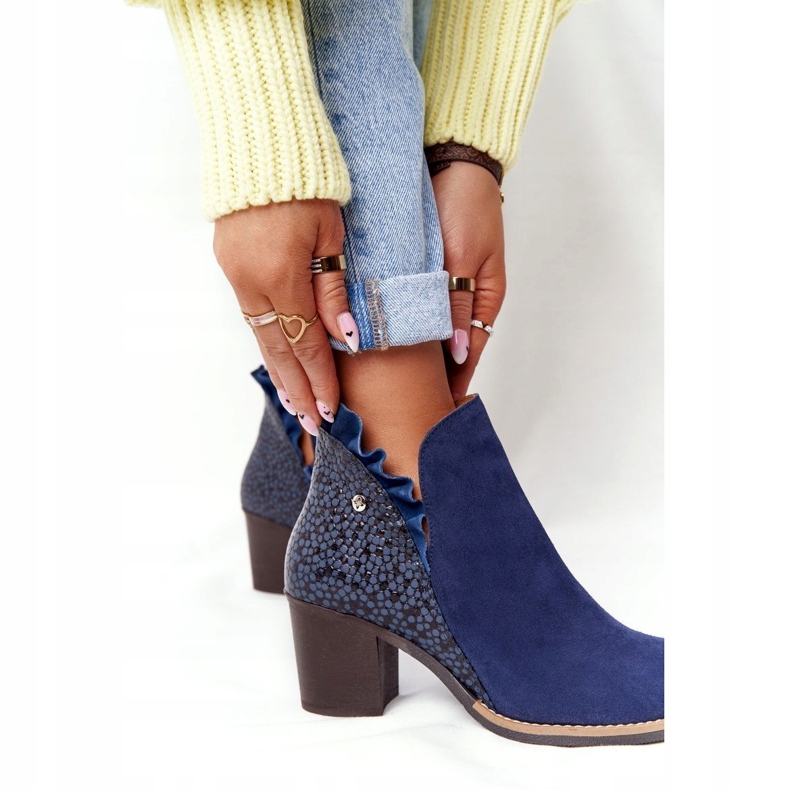 Botas de couro femininas com salto alto Maciejka azul marinho 04833-17 azul-marinho 1