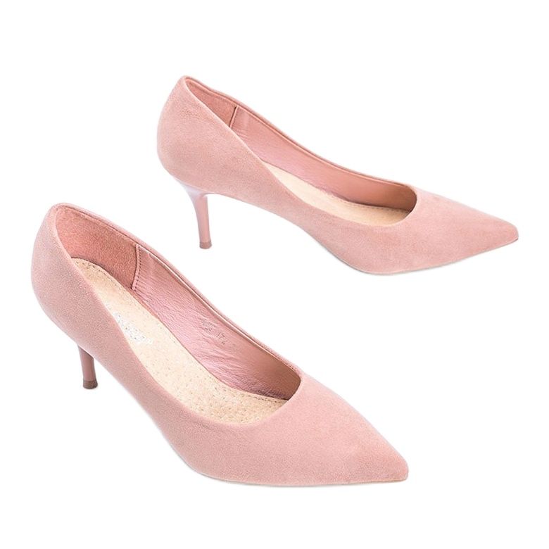 Sapatos rosa com salto agulha feitos de camurça ecológica Anissa 2