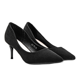 Sapatos pretos com salto agulha feitos de camurça ecológica Anissa 1