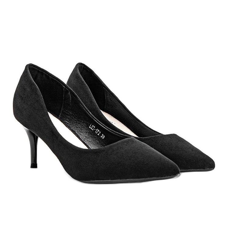 Sapatos pretos com salto agulha feitos de camurça ecológica Anissa 1