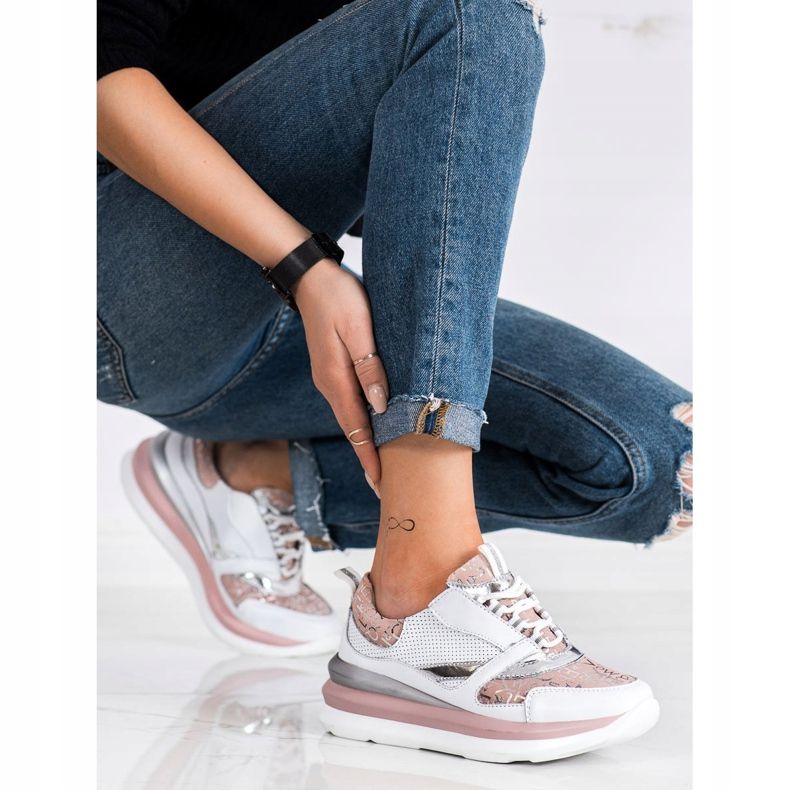 ARTIKER Tênis de couro branco e rosa 2