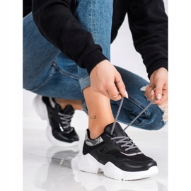 SHELOVET Tênis estampado de cobra preta preto 2