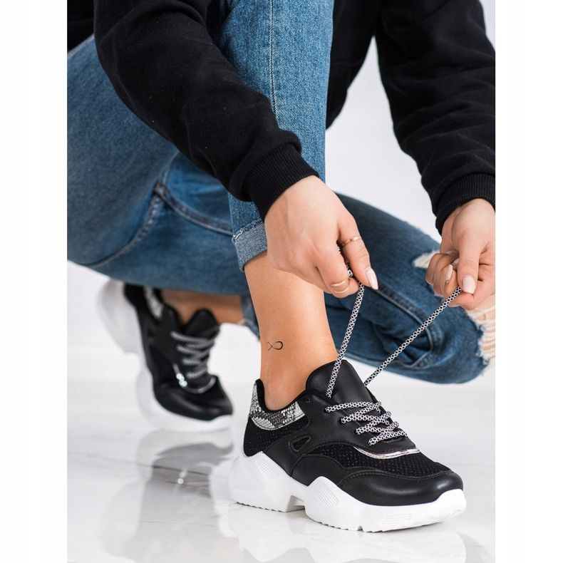 SHELOVET Tênis estampado de cobra preta preto 2