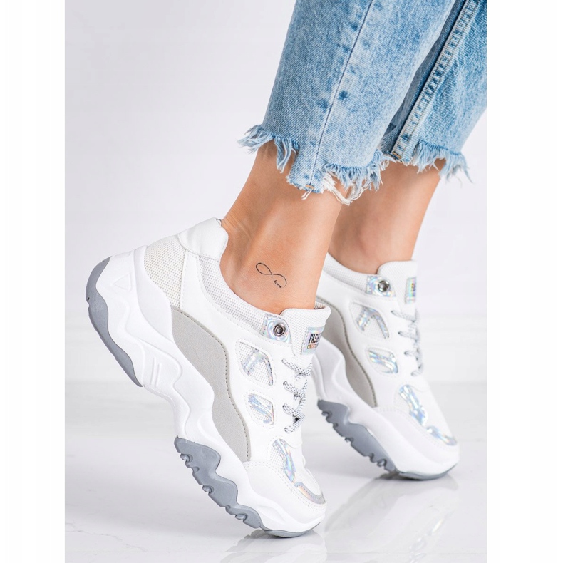 SHELOVET Tênis da moda com cordões branco cinza 1
