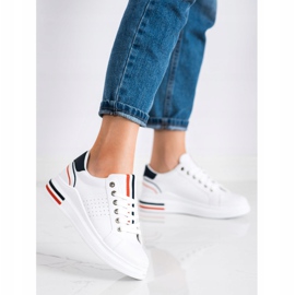 SHELOVET Tênis de couro ecológico branco vermelho azul marinho 1