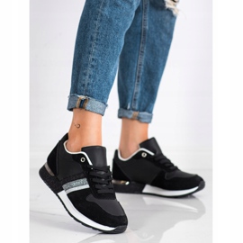 SHELOVET Tênis pretos com plataforma brilhante prata 2