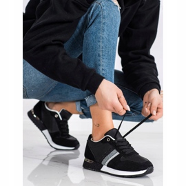 SHELOVET Tênis pretos com plataforma brilhante prata 1