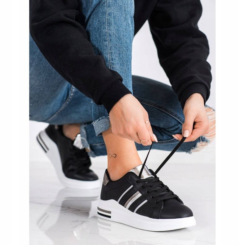 SHELOVET Calçados esportivos casuais pretos prata 1