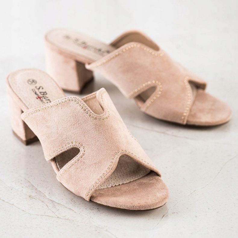 S. BARSKI Chinelos elegantes de camurça bege dourado 1