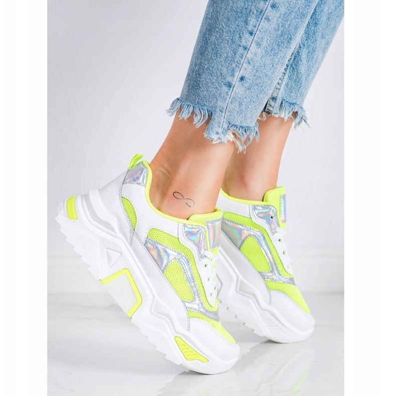 SHELOVET Tênis na plataforma com malha branco multicolorido verde 1
