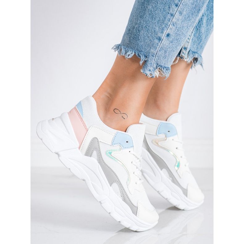 SHELOVET Tênis elegantes na plataforma branco azul rosa cinza 1