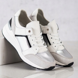 Goodin Tênis de couro branco e prata preto cinza 2