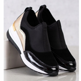 Goodin Tênis de couro cunha preto dourado 1