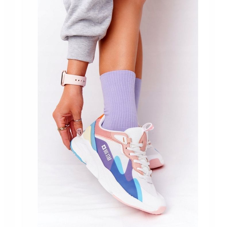 Sapatos esportivos femininos com espuma viscoelástica Big Star HH274809 branco-rosa roxo azul 1